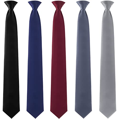 Haysandy Clip on Ties for Men Solid Color Graduation Mens 20 Inch Pretied Uniform Solid Color Clip on Tie Costume Office(5 Pieces Black Grey Blue Burgundy Light Grey)