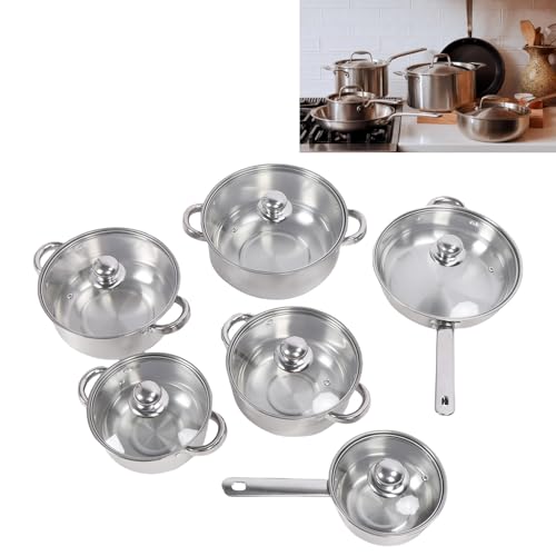 Oreilet 6 Pcs Stainless Steel Cookware Set, Stainless Steel Thickened Pots and Pans Set with Frying Pan & Saucepan & Stockpot, Safety Kitchen Cooking Tools for All Cooktops