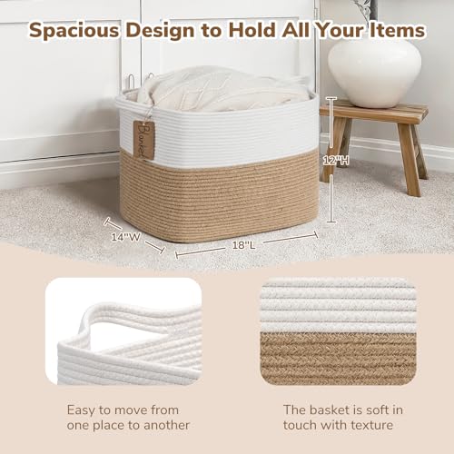 Image of Goodpick 50L Large Woven Rope Storage Basket for Organizing, Jute | 18 inch x 14 inch x 12 inch Decorative Gift Basket for Nursery & Bedroom Organization, Fits Toys, Blankets & Kids Essentials Storage