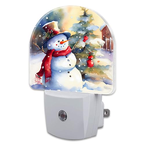Image of Cute Snowman with Christmas Tree Night Light Plug into Wall, Winter Xmas Snowman Dusk to Dawn Night Light Plug in,0.5w Energy Saving Sleep Friendly NightLight for Kids Boys Girls Home Decor