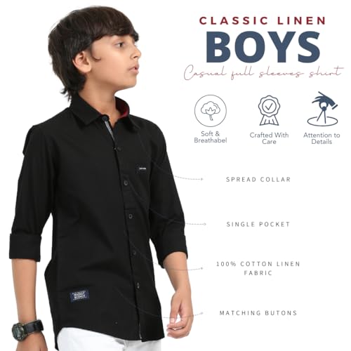 Image of ROCKET SCIENCE Boys Single Pocket Shirt | Regular Fit, Spread Collar, Full Sleeves, 100% Cotton Linen Fabric Royal Blue