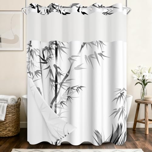 NAEMBCU No Hook Shower Curtain and Snap in Liner Set,