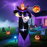 SRKLH 12FT Scary Halloween Inflatables Headless Killer Outdoor Decorations Grim Reaper Holding Skull Dig Out Eyeballs with Flame Light Giant Ghost Blow Up Yard Decoration for Party Garden Lawn Decor