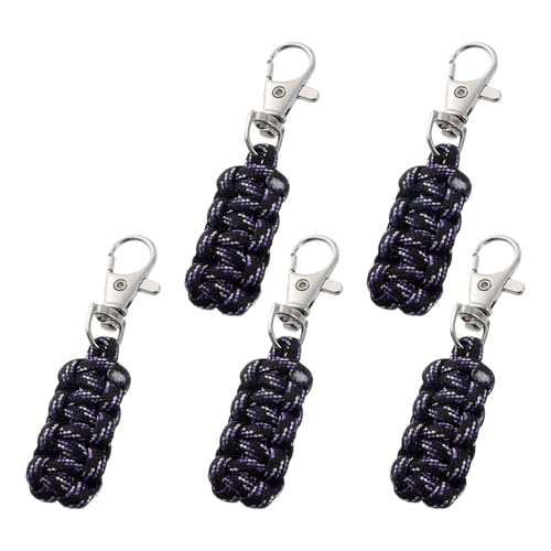 Image of YELARXI Paracord Zipper Pull Polyester Zipper Pulls Replacement Woven Rope with Metal Clasp, 80 mm Length Fit for Backpacks Clothing Luggage Accessories - Cylinder (5 Pack, Black)