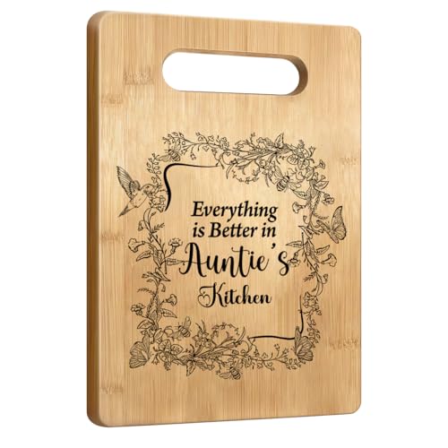 ELMCH Auntie Gifts Cutting Boards for Kitchen, Best Aunt Mother's Day Birthday Gifts from Niece Nephew, Gift for Aunt Chopping Board, Everything Better in Auntie's Kitchen Decor Board
