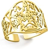 GIOFEOIK Anillo Ajustable Nudo Celta Pentáculo Tetragrammaton para Mujer Hombre Amuleto Protección Brujería Pagano Joyería Celta Símbolos Nudo Bruja, Oro 2