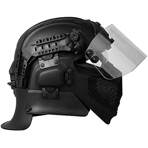 AQ zxdc Tactical Full Face Bulletproof Helmet, Steel Mesh Mask, Goggles, Face Visor, Ear/Neck Protection, for Anti-Riot SWAT Military Train Guard,Black Cover