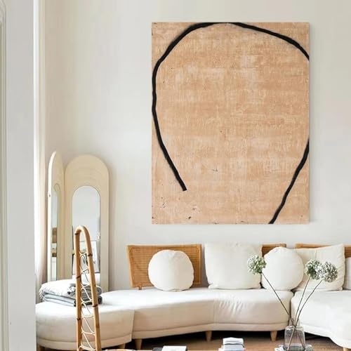 Peinture abstraite sur toile beige 70x100 cm style japonais avec cadre