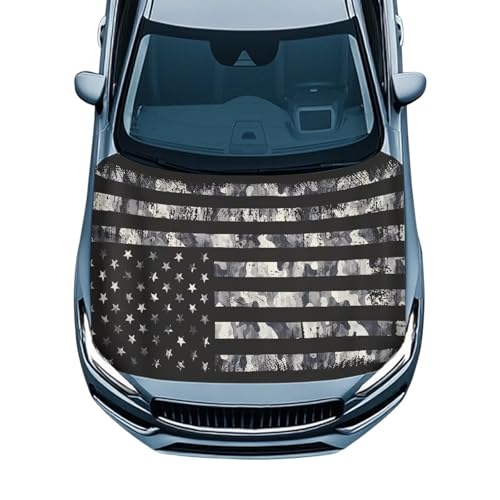 Image of Black Camo American Flag Car Hood Cover Polyester Elastic Fabrics Can be Washed Suitable for Large SUV and Pickup Trucks