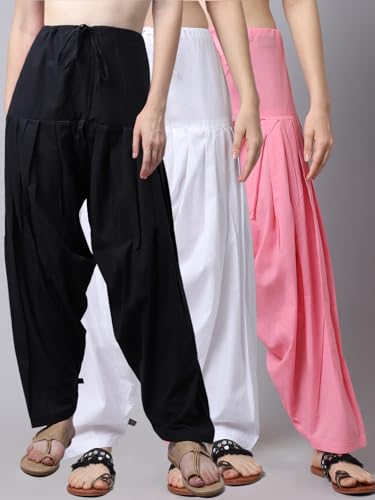 Image of Pistaa's Women's Regular Fit High Rise Combo of 3 Solid Pure Cotton Patiala Salwar