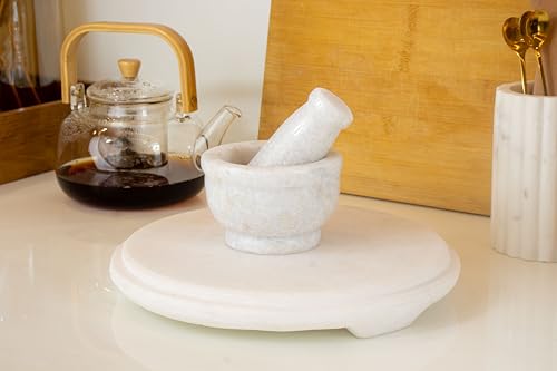 Image of B.R. & Sons 4 Inch White Marble Mortar and Pestle Set | Stylish Imam Dasta, Ohkli Musal for Spices & Herbs - Available in Various Shapes & Colors (WHITE POLISHED 4 INCH)