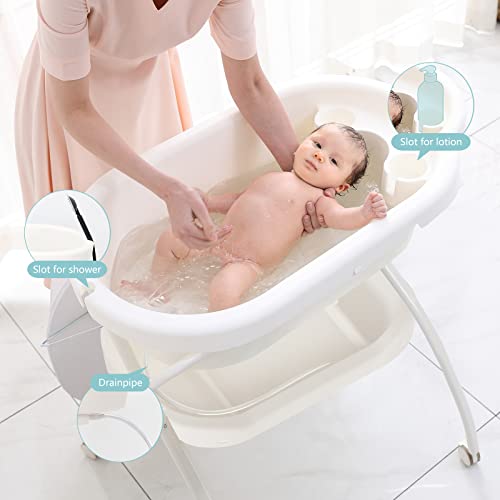 Sweeby Portable Baby Changing Table With Bathtub, Foldable Diaper Changing Table And Baby Changing Station With Wheels, Waterproof Changing Table Pad Topper, White #TOP3