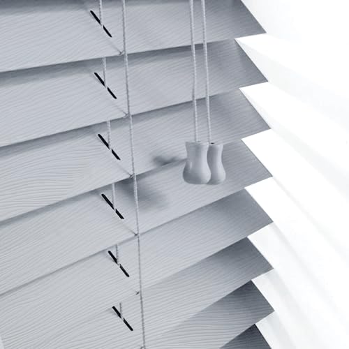 90 x 150cm Grey Venetian Blind, smooth Faux Wood wooden Venetian Blinds for Windows Treatment Shutters Child Safe 50mm Slate with string Easy Fit Curtains Trimmable Luxury Wooden Blind