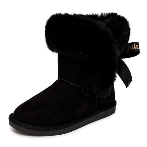 Juicy Couture Girls Winter Boots Warm Insulated Fashion Booties Mid Calf Outdoor Snow Boot for Toddler/Little Kid/Big Kid-King-Black-Size 4