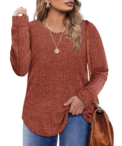 Image of CARCOS Plus Size Tops for Women Long Sleeve Raglan V Neck T Shirts Tunic Fall Blouse Xl-5Xl 14W -28W