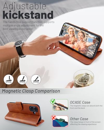 OCASE for iPhone 16 Case, PU Leather Wallet, Magnetic Flip Folio Cover with RFID Blocking, Card Holders, Shockproof TPU - Image 3