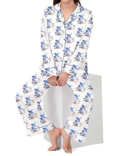 Image of SHESHOW Satin Pajamas Set for Women Set Long Sleeve Button Down Pjs Sets 2 Piece Loungewear Animal Sleepwear XS-XXL