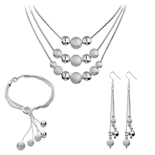 Preisvergleich Produktbild Styleziel Damen Schmuckset Halskette Ohrhänger Armband Kugeln 925 Silber pl 46cm lang 1801