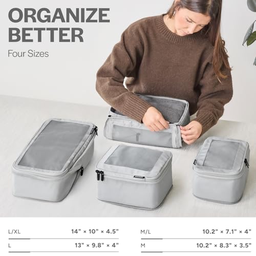 Image of Aerotrunk Compression Packing Cubes for Travel - Luggage Organizer Bags - Double Zipper Packing Cubes for Suitcases (4-Pack, Light Grey)