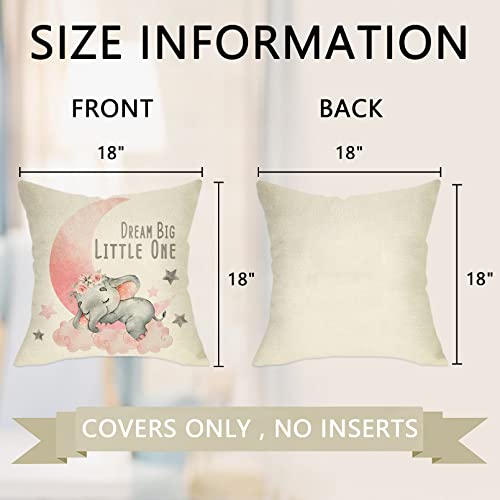 Ussap USSAP-180 Elephant Dream Big Little One Home Decorative Throw Pillow Cover, Pink Moon Cloud Cushion Case 18X18 For Girl Kid Bedroom Nursery Sofa Couch Decor Inspirational Quote Baby Shower Decoration Gift thumb #1