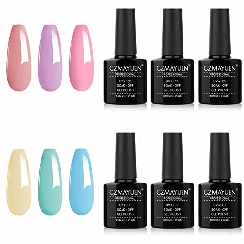 GZMAYUEN Shellac Pastell UV Nagellack Pastellfarben Set 6 Farbgel Gelnägel Pastell 10ML UV Gellack Lack Pastell Grün… – Bild 4