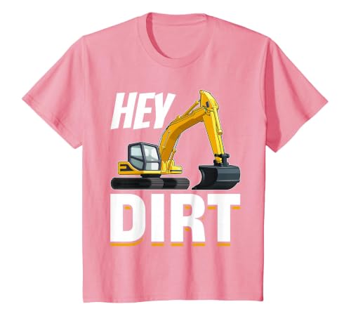 Excavator Construction - Hey Dirt! T-Shirt, Youth, Pink, Medium