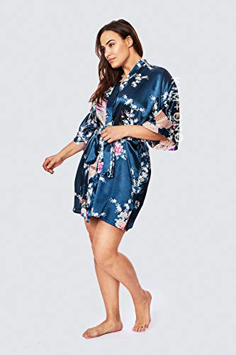 Image of KIM+ONO Plus Size Satin Short Kimono Robe for Women | bridal - maternity - postpartum - lingerie - bridesmaid