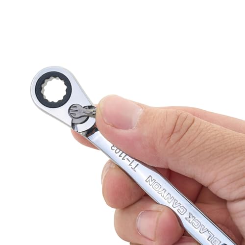 Image of BLACK CANYON 5 /16 Inch Ratchet Combination Wrench, 12-Point Box End & Hex Opening, Polished Steel Ratcheting Wrench with SAE & Metric Sizes