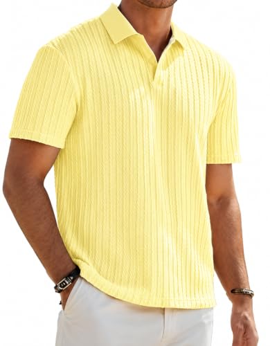 Image of Zilcon Mens Casual Polo Shirt Summer Short Sleeve Vacation Button Beach Knit Stretchy Golf Tshirts