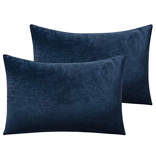 Image of NTBAY Zipped Velvet Toddler Pillowcases, 2 Pack Cozy Luxury Flannel Plush Travel Pillow Cases, 13x18 Inches, Navy Blue