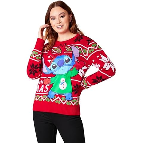 Disney Stitch Women's Festive Christmas Jumper Cover
