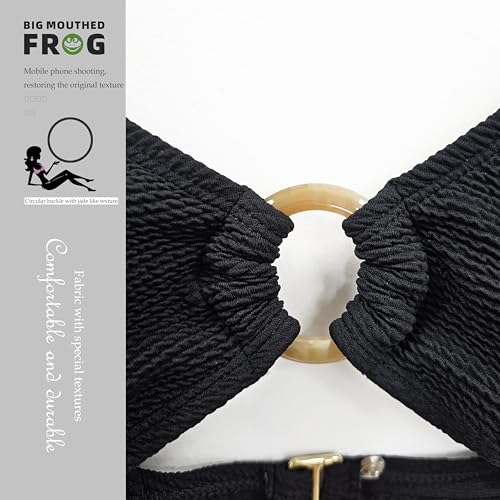 Women's Sexy Bikini Set, Jade Ring Two-Piece Swimsuit with Removable Chest Pads & Textured Fabric, S-XL3