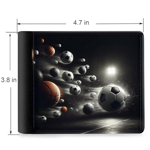 Front Pocket Slim Bifold Leather Wallet RFID Blocking with ID Window for Men/Soccer GC19942