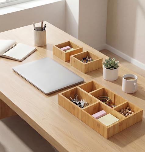 KOCWELL Bamboo Desk Drawer Organizer with Removable Dividers,Multi-Use Office Drawer Organizer Tray,Junk Drawer Organizers for Office,School,Kitchen,Makeup Supply(Original) - image 6