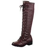 [KemeKiss] 編み上げ ブーツ コスプレ コスチューム 靴 レースアップ 仮装 変装 ロングブーツ 文化祭 44AS Brown