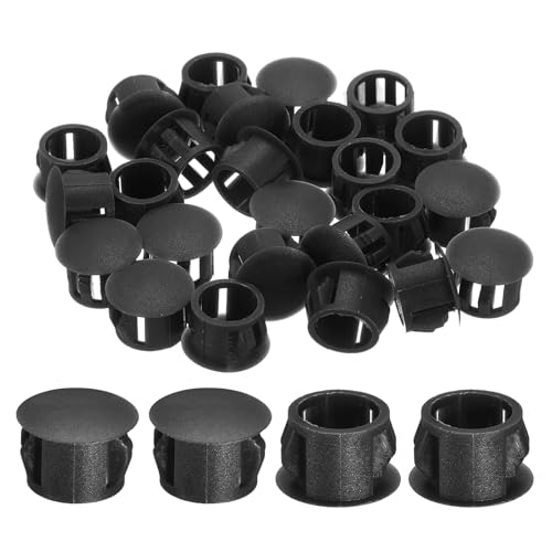 uxcell 28Pcs 12mm(15/32") Nylon Hole Plugs, Flush Type Panel Round Snap in Fastener Knockout Locking Plugs for Furniture Insert End Caps Panels, Black