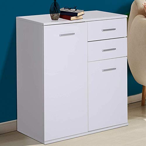 Dimensioni: 71 x 35 x 76 cm BAKAJI Mobile Madia con 2 Cassetti Doppia Anta e 2 Ripiani Interni Mobiletto Credenza Armadio Multiuso Cucina Bagno Ufficio Design Moderno in Legno MDF Bianco Dimensione 71 x 35 x 76 cm