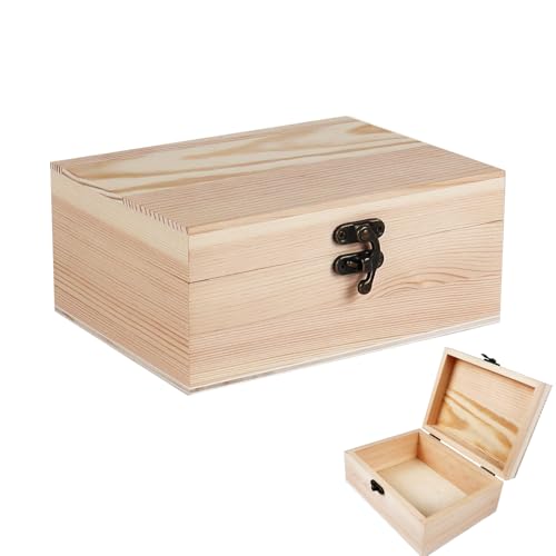 Almagic Small Unfinished Wood Box with Lid 1 Pack - 6.69 x 5.12 x 2.95 Unpainted Pine Wooden Box for Crafts Jewelry DIY Painting Gift Packaging - Lightweight and Warp-Resistant