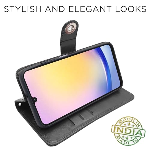 Image of Pikkme Samsung Galaxy A15 5G Flip Cover Inside TPU with Card Pockets Wallet Stand and Shock Proof Button Flip Case (Black)