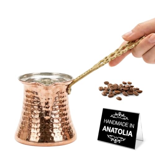 Hakan Turkish Coffee Pot | Stove Top Water Boiler, Coffee Maker, Butter, Chocolate & Milk Warmer | Even and Quick Heat with Handcrafted Copper Material | Coffee Gifts Idea, 10.5 Oz (310 cc)