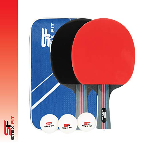 Set Racchette Ping Pong Professionale STEXFIT, 2 Racchette Con Borsa, 2 Racchette Ping Pong In Gomma Premium a Doppia Faccia + 3 Palline Ping Pong