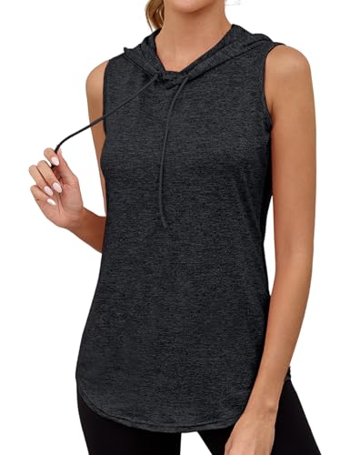 Gyabnw Camiseta Deportiva Sin Mangas para Mujer con Capucha y Cordón Tirantes Ligera y Transpirable para Yoga Gimnasio Correr Fitness y Entrenamiento