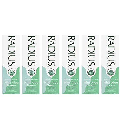 RADIUS - Organic Coconut Oil Toothpaste, USDA Organic Certified (Mint Aloe Neem, 3 oz, 6pack)