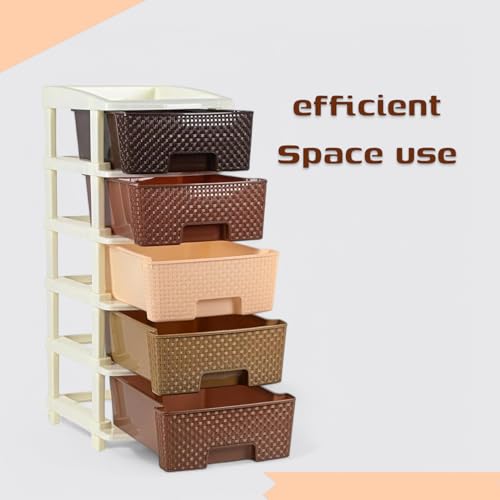 Image of Plastic Modular Drawer Storage Chest Of Drawers Organizer Storage Box, Large Stomo Racks For Multipurpose Anti-slip Shoes Organizers (Coffee & Chocolate, 5 Layer)