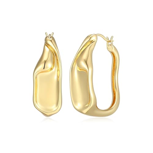 Image of Amazon Essentials Sculpted Modern Hoop Earrings for Women - Gold-Tone Fine Silver Plated, Trendy Jewelry
