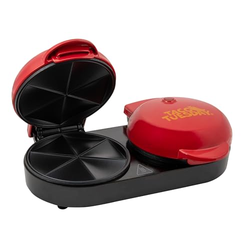 Nostalgia Taco Tuesday Double Street Taco Quesadilla Maker – Two Side-By-Side 5 Inch 6 Wedge Cooking Surface for Beef, Steak, Chicken, Bean, Veggie, and Cheese Street Taco-Sized Quesadillas - Red by Nostalgia - Used condition - US$15.14
