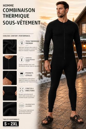 LABEL APPAREL Ensemble de sous-vêtements thermiques pour homme Union Suit Pyjama avec fermeture éclair en bas Body Suit Confortable avec fermeture éclair Pyjama de nuit à manches longues Long Johns – vue 3