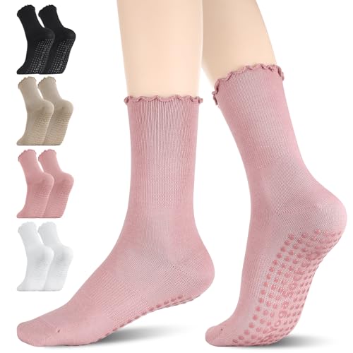 Utensilsto 4 Paar Yoga Pilates Socken, Rüschen Antirutsch Socken Atmungsaktive Stoppersocken Damen 37-41 Rüschensocken mit Noppen Weich Baumwollsocken für Barre Fitness Tanz Utensilsto 4 Paar Yoga Pilates Socken, Rüschen Antirutsch Socken Atmungsaktive Stoppersocken Damen 37-41 Rüschensocken mit Noppen Weich Baumwollsocken für Barre Fitness Tanz