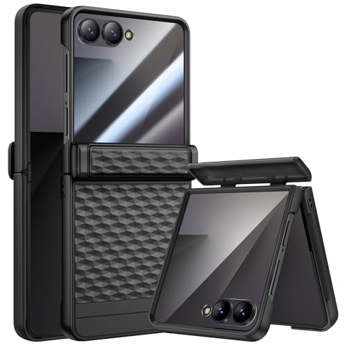 HWeggo für Samsung Galaxy Z Flip 7 Hülle[Not for Flip 7FE] mit Bildschirmschutzfolie & Scharnierschutz, Stoßfest & Handgriffig Handyhülle, R&um-Schutz Schutzhülle für Flip 7, Schwarz