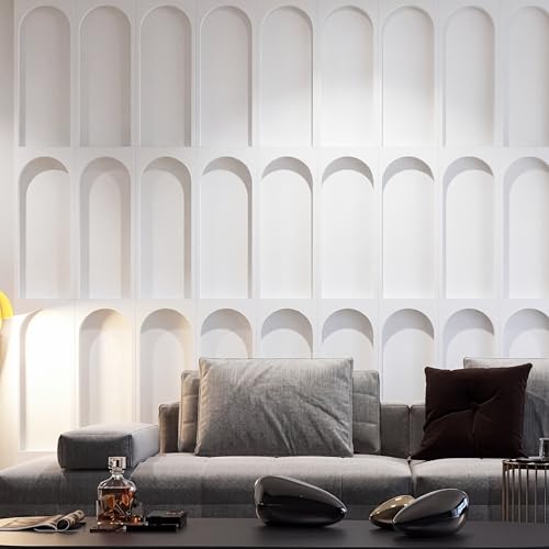 Panneaux muraux en MDF pré-découpés pour rénover un mur abîmé de salon sans travaux